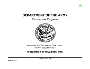 DEPARTMENT OF THE ARMY Procurement Programs Committee Staff Procurement Backup Book