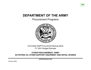 DEPARTMENT OF THE ARMY Procurement Programs Committee Staff Procurement Backup Book