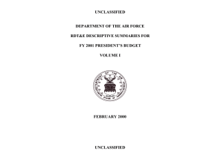 UNCLASSIFIED DEPARTMENT OF THE AIR FORCE RDT&amp;E DESCRIPTIVE SUMMARIES FOR