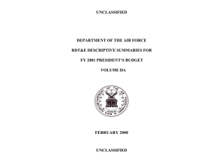 UNCLASSIFIED DEPARTMENT OF THE AIR FORCE RDT&amp;E DESCRIPTIVE SUMMARIES FOR