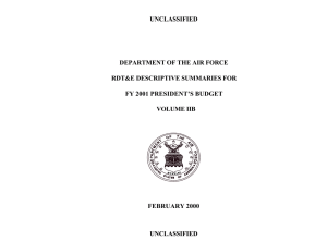 UNCLASSIFIED DEPARTMENT OF THE AIR FORCE RDT&amp;E DESCRIPTIVE SUMMARIES FOR