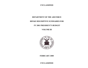 UNCLASSIFIED DEPARTMENT OF THE AIR FORCE RDT&amp;E DESCRIPTIVE SUMMARIES FOR