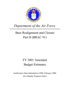 Department of the Air Force Base Realignment and Closure FY 2001 Amended