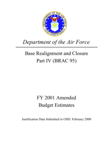 Department of the Air Force Base Realignment and Closure FY 2001 Amended