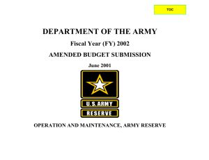 DEPARTMENT OF THE ARMY Fiscal Year (FY) 2002 AMENDED BUDGET SUBMISSION June 2001