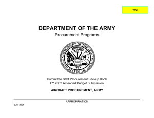 DEPARTMENT OF THE ARMY Procurement Programs Committee Staff Procurement Backup Book