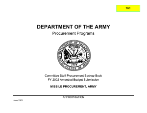 DEPARTMENT OF THE ARMY Procurement Programs Committee Staff Procurement Backup Book