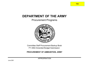 DEPARTMENT OF THE ARMY Procurement Programs Committee Staff Procurement Backup Book