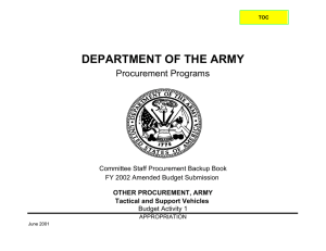 DEPARTMENT OF THE ARMY Procurement Programs Committee Staff Procurement Backup Book