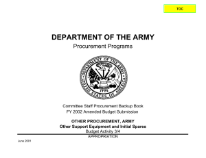 DEPARTMENT OF THE ARMY Procurement Programs Committee Staff Procurement Backup Book