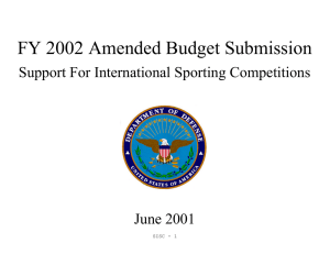 FY 2002 Amended Budget Submission Support For International Sporting Competitions June 2001