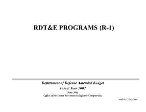 RDT&amp;E PROGRAMS (R-1) Department of Defense Amended Budget Fiscal Year 2002 June 2001