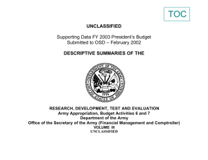 TOC UNCLASSIFIED DESCRIPTIVE SUMMARIES OF THE