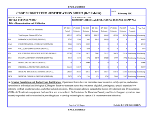 CBDP BUDGET ITEM JUSTIFICATION SHEET (R-2 Exhibit)