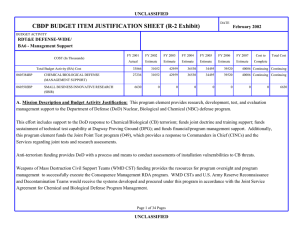 CBDP BUDGET ITEM JUSTIFICATION SHEET (R-2 Exhibit) UNCLASSIFIED February 2002