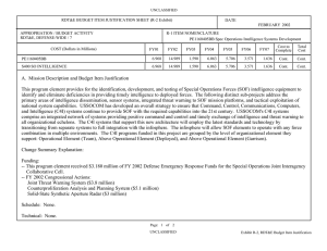 RDT&amp;E BUDGET ITEM JUSTIFICATION SHEET (R-2 Exhibit) DATE FEBRUARY 2002 R-1 ITEM NOMENCLATURE