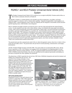 T RQ/MQ-1 and MQ-9 Predator Unmanned Aerial Vehicle (UAV) System AIR FORCE PROGRAMS