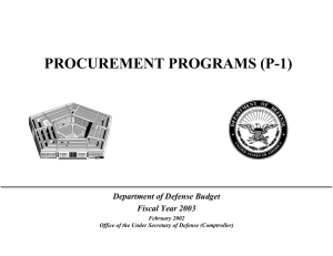 PROCUREMENT PROGRAMS (P-1) Department of Defense Budget Fiscal Year 2003