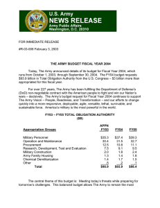 THE ARMY BUDGET FISCAL YEAR 2004 FOR IMMEDIATE RELEASE