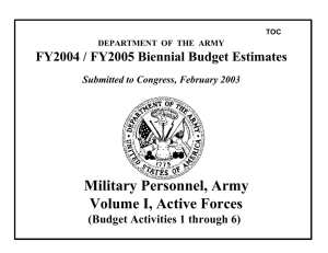 Military Personnel, Army Volume I, Active Forces (Budget Activities 1 through 6)