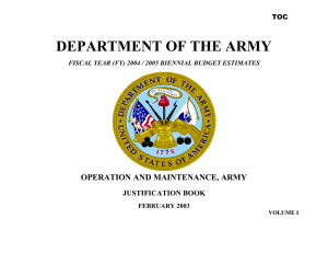 DEPARTMENT OF THE ARMY OPERATION AND MAINTENANCE, ARMY JUSTIFICATION BOOK TOC