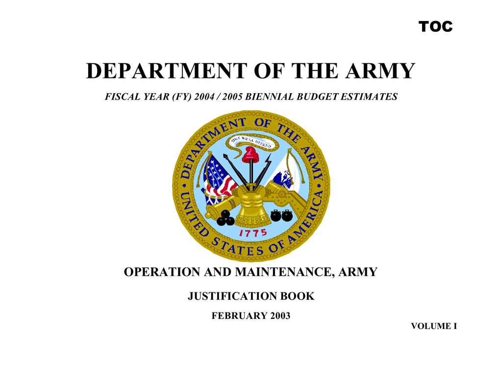 DEPARTMENT OF THE ARMY TOC OPERATION AND MAINTENANCE ARMY 