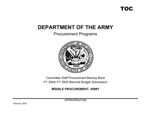 DEPARTMENT OF THE ARMY TOC Procurement Programs Committee Staff Procurement Backup Book