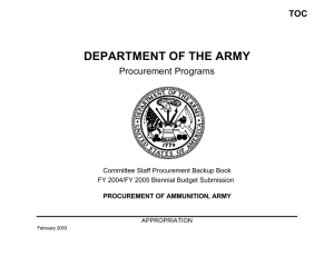 DEPARTMENT OF THE ARMY Procurement Programs TOC Committee Staff Procurement Backup Book