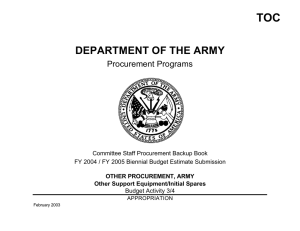 TOC DEPARTMENT OF THE ARMY Procurement Programs