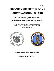 DEPARTMENT OF THE ARMY ARMY NATIONAL GUARD MILITARY CONSTRUCTION PROGRAM
