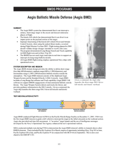 Aegis Ballistic Missile Defense (Aegis BMD) BMDS PROGRAMS
