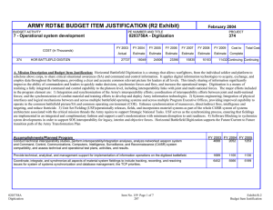 ARMY RDT&amp;E BUDGET ITEM JUSTIFICATION (R2 Exhibit) February 2004 0203758A - Digitization
