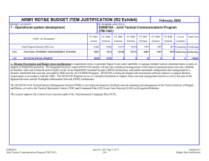 ARMY RDT&amp;E BUDGET ITEM JUSTIFICATION (R2 Exhibit)