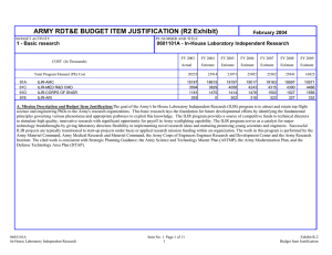 ARMY RDT&amp;E BUDGET ITEM JUSTIFICATION (R2 Exhibit) February 2004