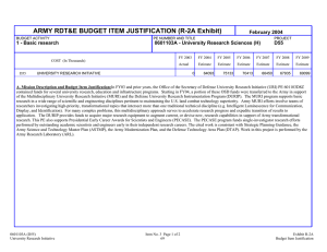 ARMY RDT&amp;E BUDGET ITEM JUSTIFICATION (R-2A Exhibit) February 2004