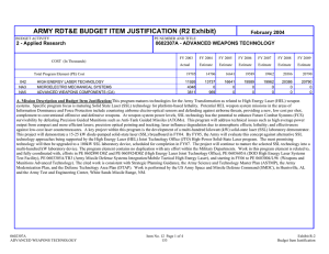 ARMY RDT&amp;E BUDGET ITEM JUSTIFICATION (R2 Exhibit) February 2004