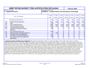 ARMY RDT&amp;E BUDGET ITEM JUSTIFICATION (R2 Exhibit) February 2004