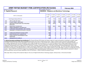 ARMY RDT&amp;E BUDGET ITEM JUSTIFICATION (R2 Exhibit) February 2004