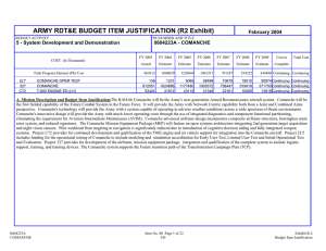 ARMY RDT&amp;E BUDGET ITEM JUSTIFICATION (R2 Exhibit) February 2004 0604223A - COMANCHE