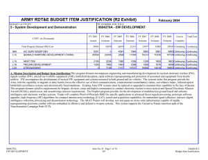 ARMY RDT&amp;E BUDGET ITEM JUSTIFICATION (R2 Exhibit) February 2004