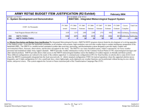 ARMY RDT&amp;E BUDGET ITEM JUSTIFICATION (R2 Exhibit)