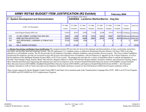 ARMY RDT&amp;E BUDGET ITEM JUSTIFICATION (R2 Exhibit) February 2004