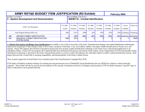 ARMY RDT&amp;E BUDGET ITEM JUSTIFICATION (R2 Exhibit) February 2004