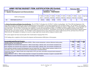 ARMY RDT&amp;E BUDGET ITEM JUSTIFICATION (R2 Exhibit) February 2004 0604823A - FIREFINDER