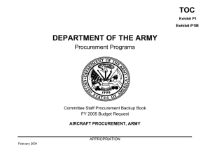 DEPARTMENT OF THE ARMY TOC Procurement Programs Committee Staff Procurement Backup Book