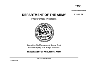 DEPARTMENT OF THE ARMY TOC Procurement Programs Exhibit P1