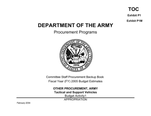 DEPARTMENT OF THE ARMY TOC Procurement Programs Committee Staff Procurement Backup Book