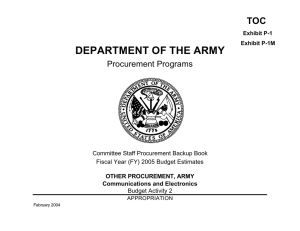 DEPARTMENT OF THE ARMY TOC Procurement Programs Committee Staff Procurement Backup Book