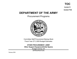 DEPARTMENT OF THE ARMY TOC Procurement Programs Committee Staff Procurement Backup Book