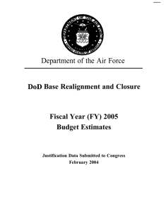 Department of the Air Force DOD Base Realignment and Closure Budget Estimates
